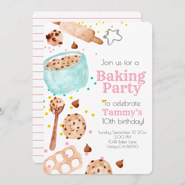 Cute baking party kid birthday invitation (Front/Back)
