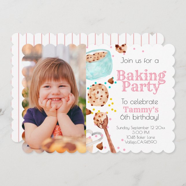 Cute baking photo kid birthday invite (Front/Back)
