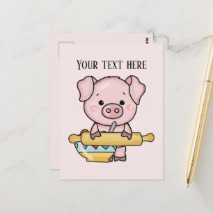 Cute baking pig add text Postcard 