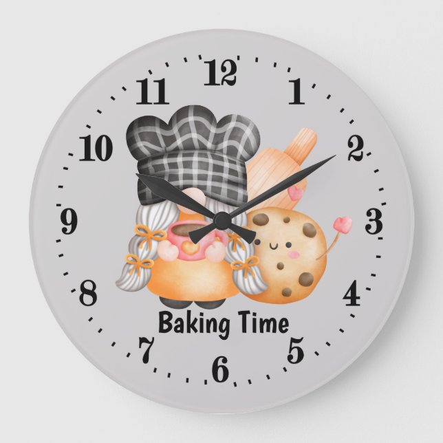 cute baking time gnome cookie large clock (Front)