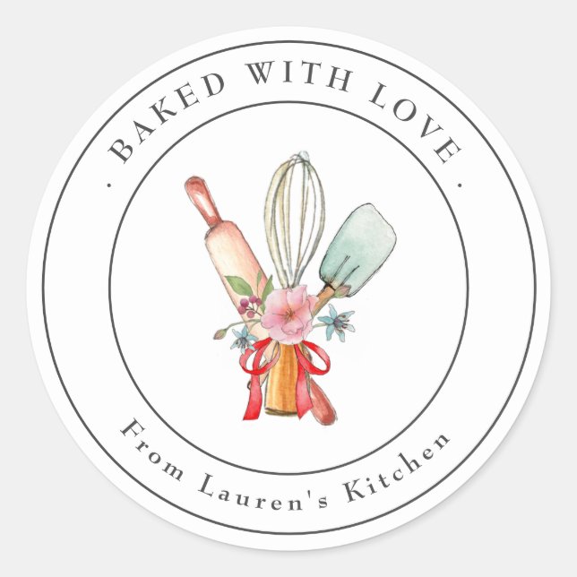 Cute Baking utensils Bakery  Classic Round Sticker (Front)