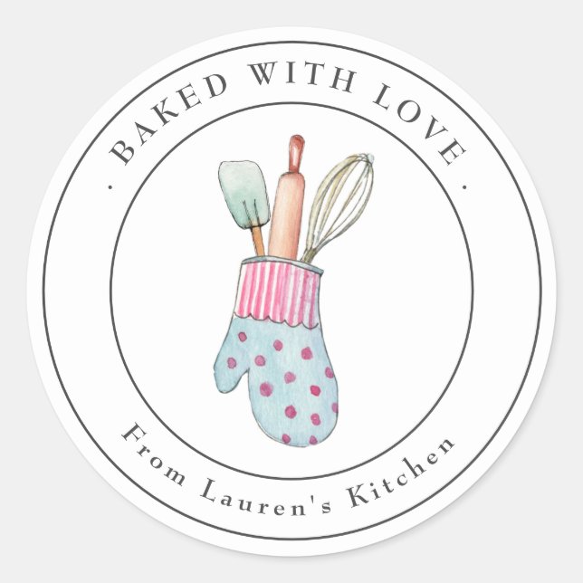 Cute Baking utensils Bakery  Classic Round Sticker (Front)