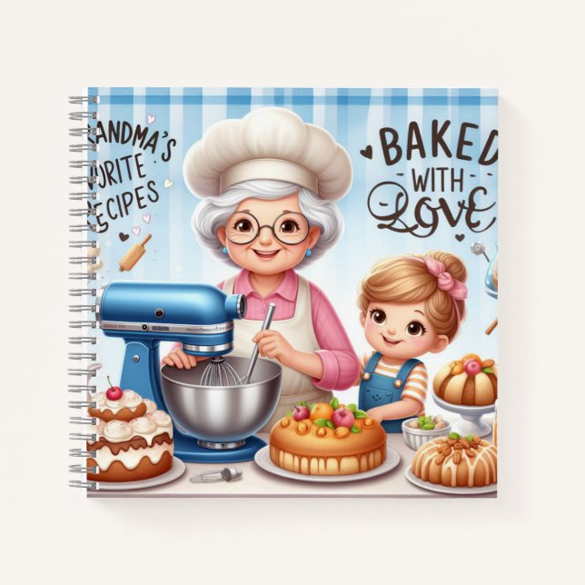 Cute Baking with Grandma Recipes Notebook (Front)