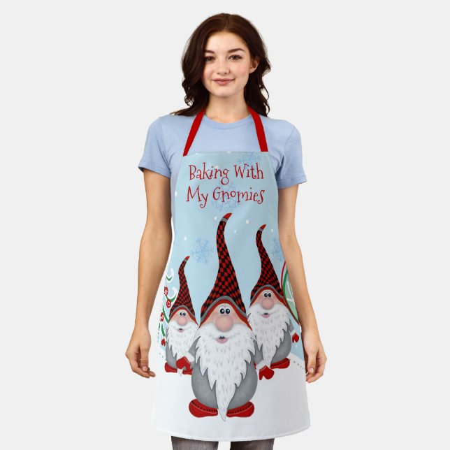Cute Baking with my Gnomies Gnome Xmas Christmas Apron (Worn)