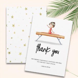 Cute Balance Beam Gymnastics Birthday Thank You Card
