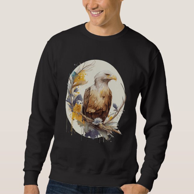 Cute Bald Eagle Sunflower Watercolor Bird Sweatshirt (Front)