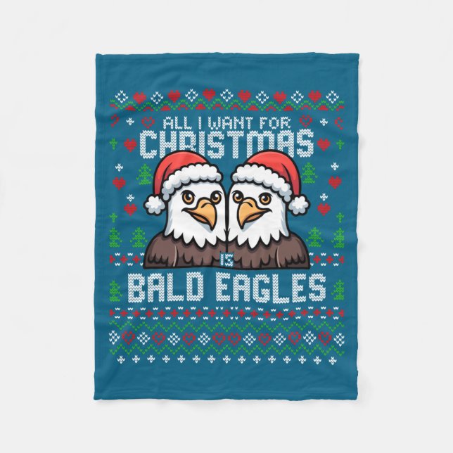 Cute Bald Eagles Christmas Ugly Xmas Sweater Patri Fleece Blanket (Front)