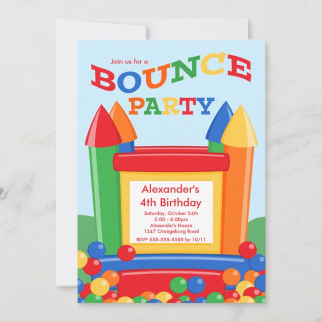 Cute Ball Pit Bounce House Birthday Party Invitation (Front)