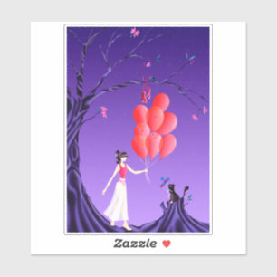 Cute Ballerina and Cat at Midnight Tree