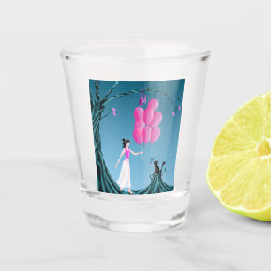 Cute ballerina and cat at midnight tree  shot glass