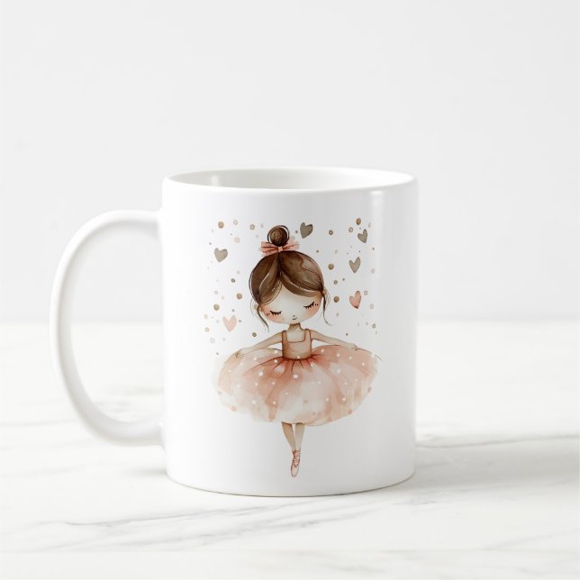 Cute Ballerina Ballet Dance Love Hearts Watercolor Coffee Mug (Left)