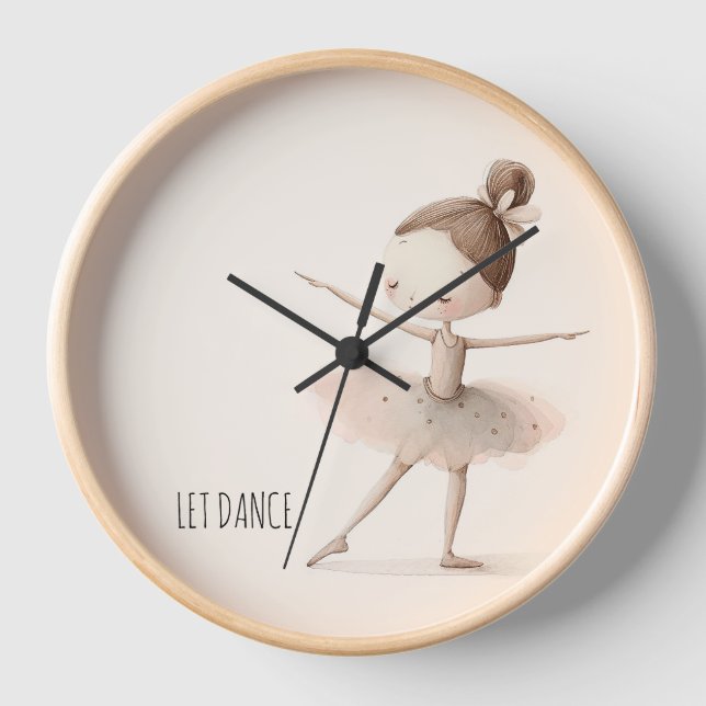 Cute Ballerina Ballet Let Dance Watercolor Clock (Front)