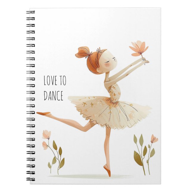 Cute Ballerina Ballet  Love To Dance Watercolor Notebook (Front)