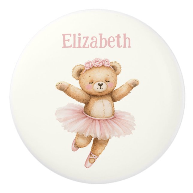 Cute ballerina bear ceramic knob (Front)