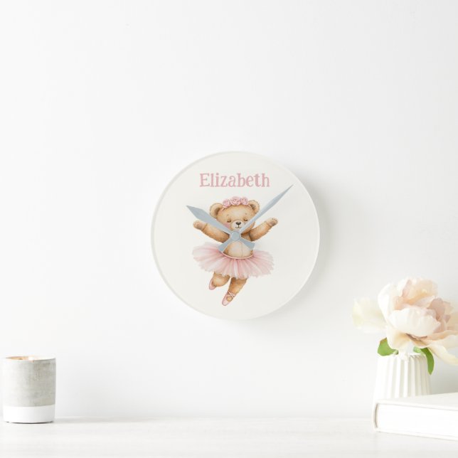 Cute ballerina bear round clock (Home)