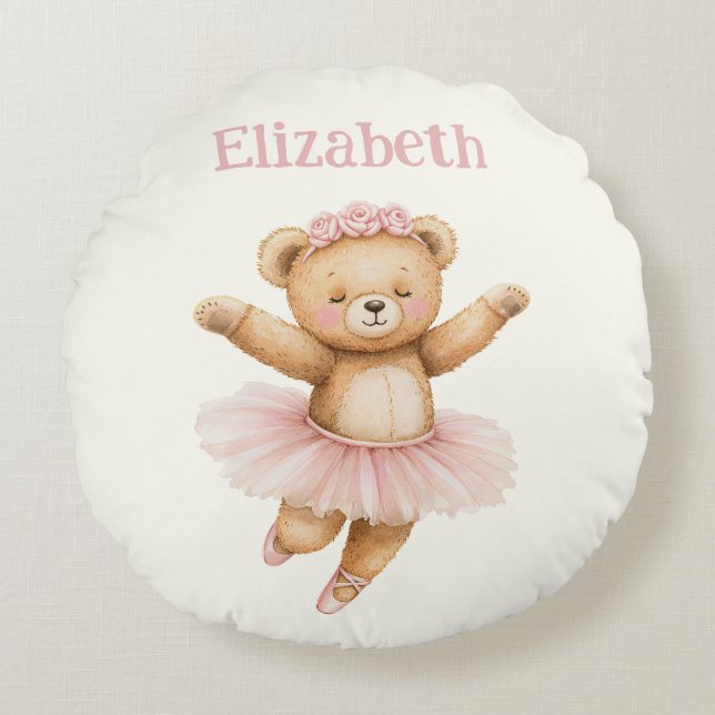 Cute ballerina bear round cushion (Front)