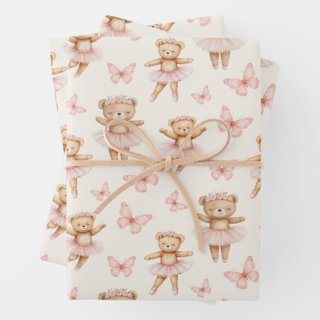 Cute ballerina bears wrapping paper sheet (In situ)