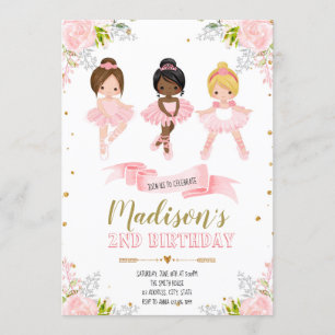 Cute ballerina birthday shower invitation