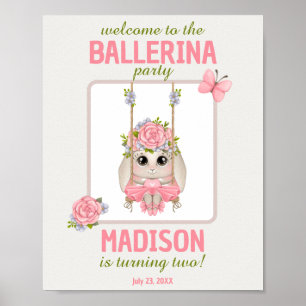 Cute ballerina bunny birthday pastel pink welcome poster
