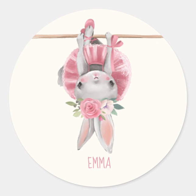 Cute Ballerina Bunny | Personalised Classic Round Sticker (Front)