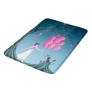 Cute Ballerina & Cat Night Sky Bath Mat