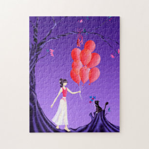 Cute Ballerina & Cat Night Sky Jigsaw Puzzle