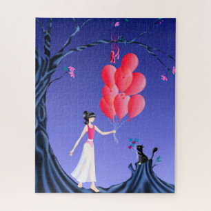 Cute Ballerina & Cat Night Sky Jigsaw Puzzle