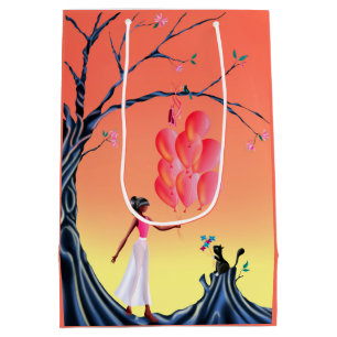 Cute Ballerina & Cat Night Sky Medium Gift Bag