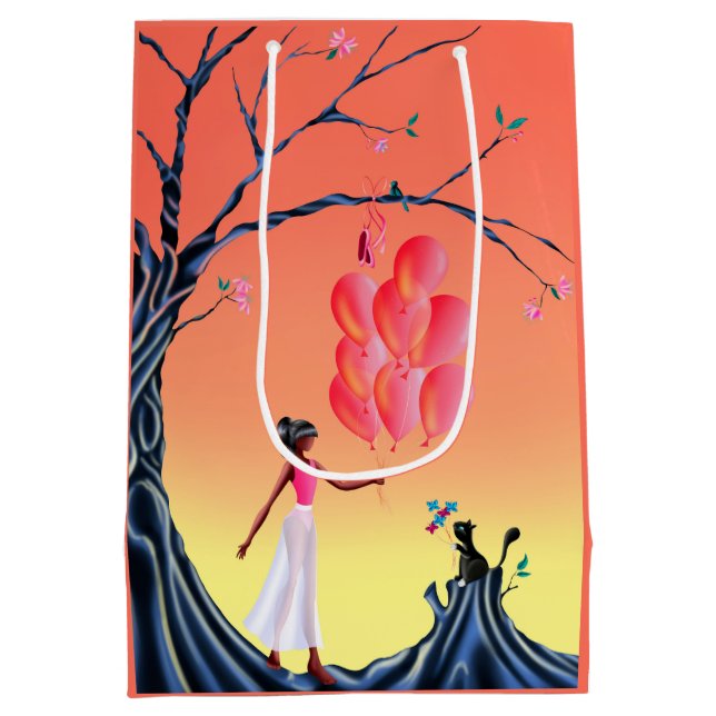 Cute Ballerina & Cat Night Sky  Medium Gift Bag (Back)