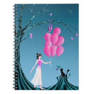 Cute Ballerina & Cat Night Sky Notebook