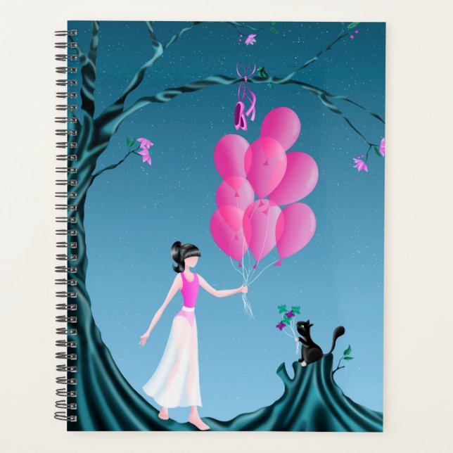 Cute Ballerina & Cat Night Sky Planner (Front)