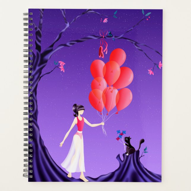 Cute Ballerina & Cat Night Sky Planner (Front)