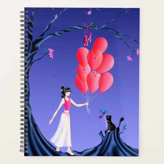 Cute Ballerina & Cat Night Sky Planner (Front)