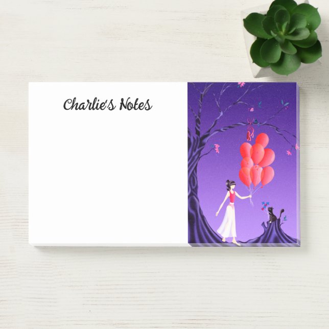 Cute Ballerina & Cat Night Sky Post-It Notes (Office)