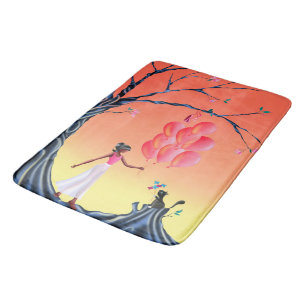 Cute Ballerina & Cat Sunset Bath Mat