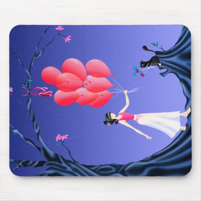 Cute Ballerina & Cat sunset Midnight Tree Mouse Pad (Front)