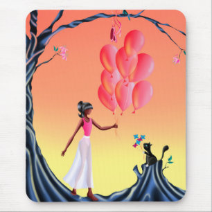 Cute Ballerina & Cat Sunset Mouse Pad