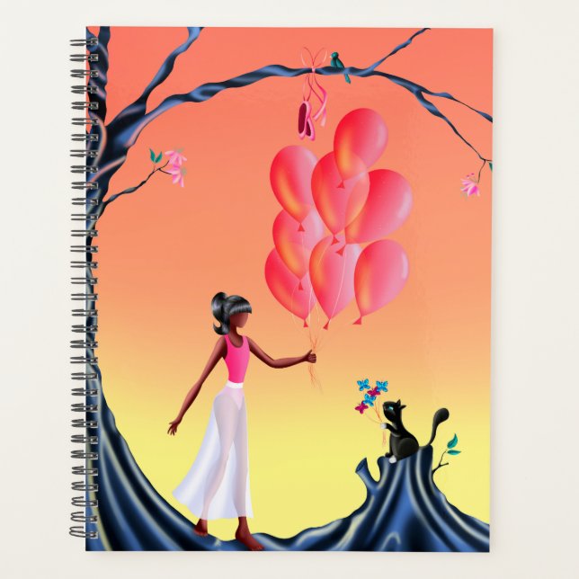 Cute Ballerina & Cat sunset Planner (Front)