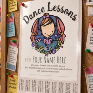 Cute Ballerina Dance Lessons Dance Class Tearsheet Flyer
