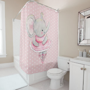 Cute Ballerina Elephant Pink White Polka Dots Shower Curtain