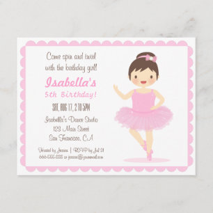 Cute Ballerina Girl Birthday Party Invitations