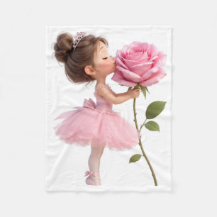 Cute Ballerina Girl Kissing a Giant Pink Rose Blan Fleece Blanket