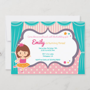 Cute Ballerina Girl Pink Birthday Party Invitation