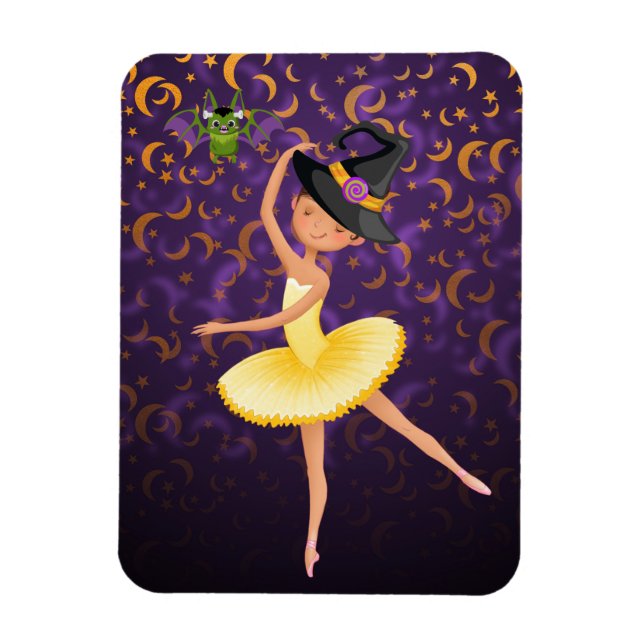 Cute Ballerina Halloween Bat and Moons Ballet Magnet (Vertical)
