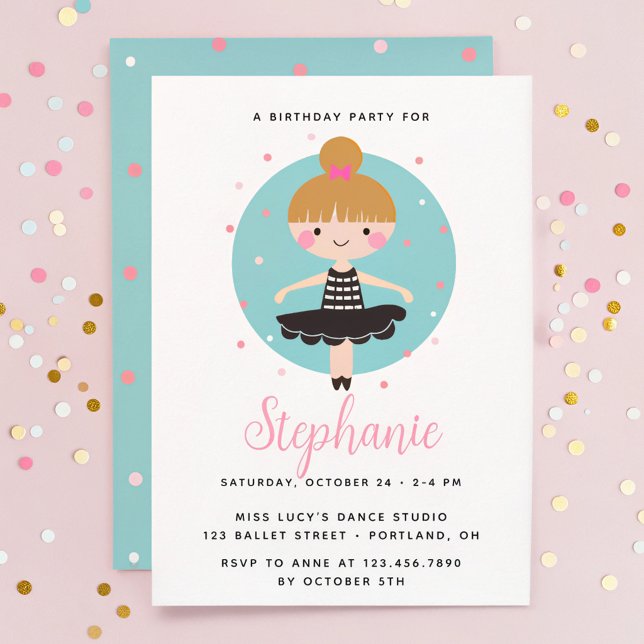 Cute Ballerina in Black Dress Kids Birthday Party Invitation (Creator Uploaded)