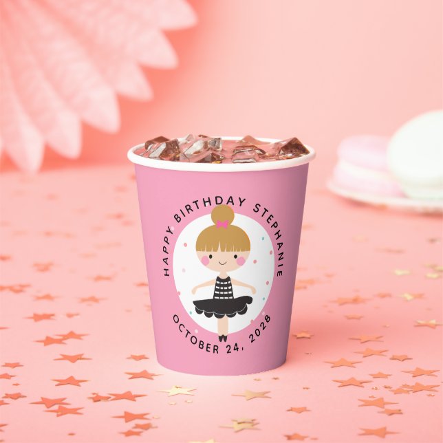 Cute Ballerina in Black Dress Kids Birthday Party Paper Cups (Insitu)