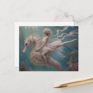 Cute Ballerina on Her Pink Seahorse Postcard