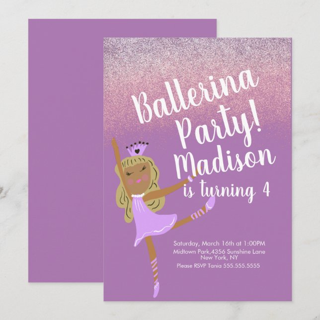 Cute Ballerina  Party Doodle Invitation  (Front/Back)