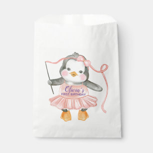 Cute Ballerina Penguin Pink 1st Birthday Party Favour Bag