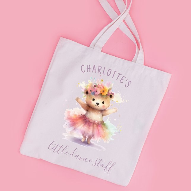 Cute Ballerina Personalised Name Watercolor Tote Bag (Creator Uploaded)